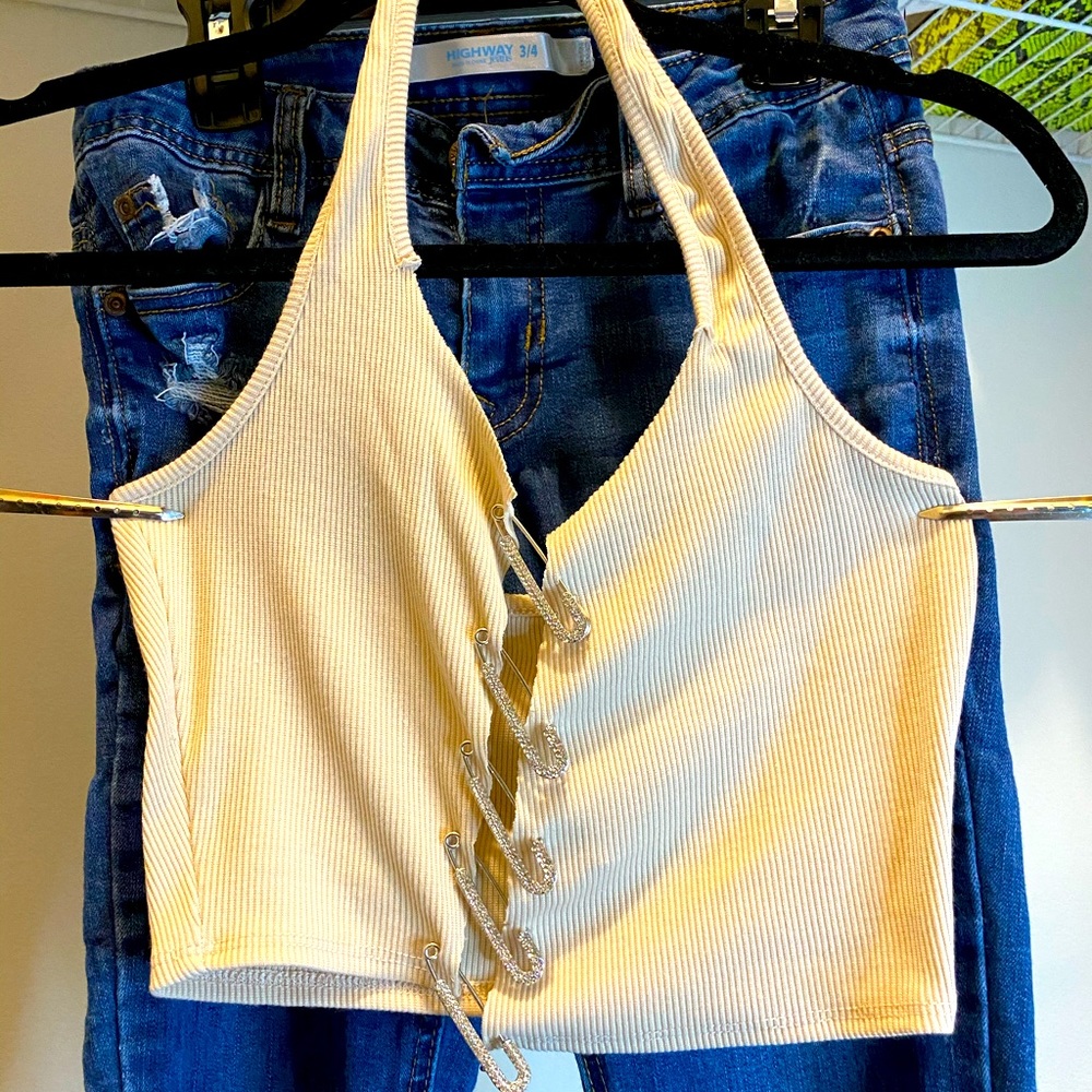 Nude Studded Clip Halter Top